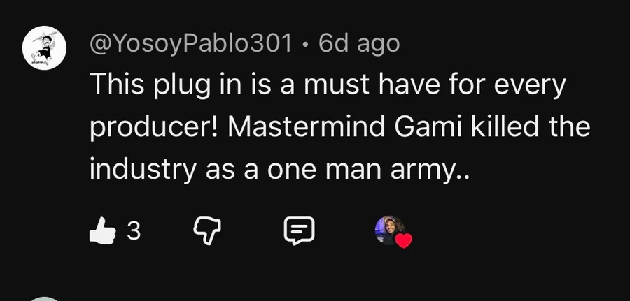 Producer comment: this plugin is a must have for every producer, Gami killed the industry as a one man army.