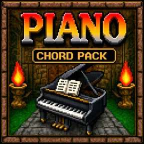 100 Year Old Piano Pack cover: a pixel art piano between two torches.